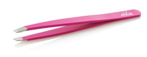 Stainless steel eyebrow tweezers slanted tip pink